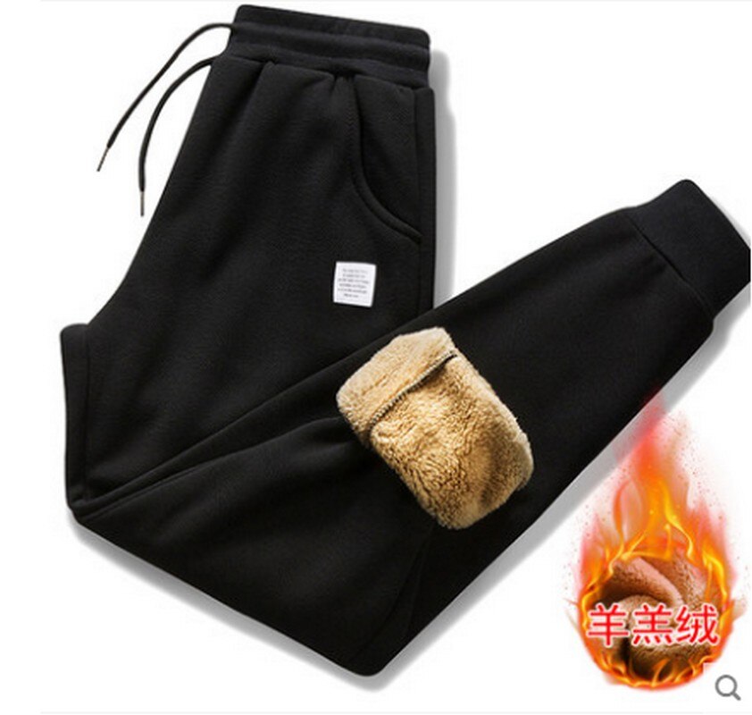 Heren winter warme fluwelen broek joggingbroek streetwear casual potlood linnen heren broek dikker fleece joggingbroek trekkoord broek 4xl: 4xl / Zwart -665