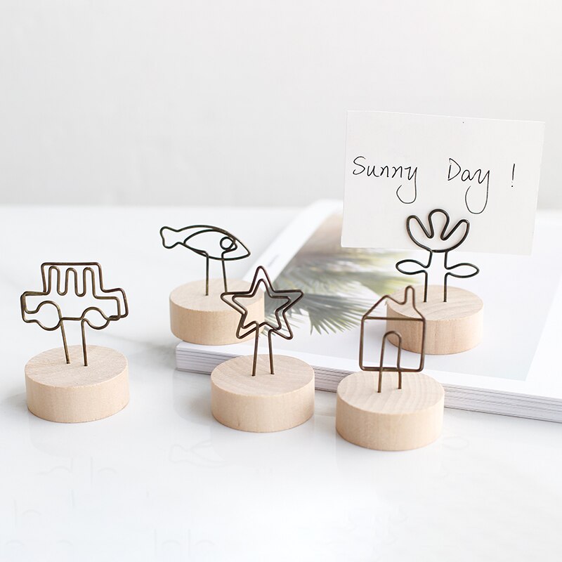 Nordic simple modern wooden note holder home decorations Figurines message photo card holder WJ021935