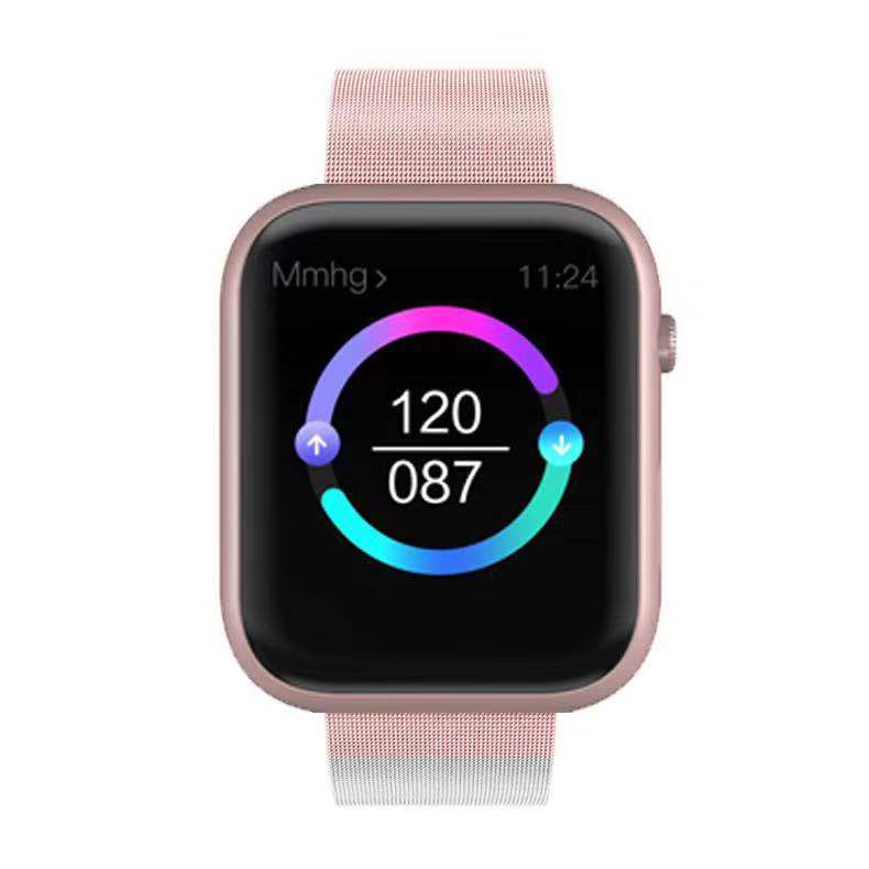 Pulsoximeter ecg smartwatch blodtryk opkaldspåmindelse unormal puls påmindelse søvnmonitor smart armbånd oxymeter: Lyserødt stålbånd