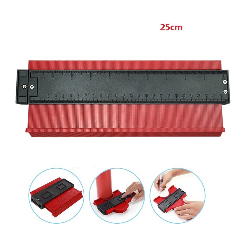 12/14/25cm plast kontur profil måler meter duplikat merking måle måleverktøy laminat tre fliser radian linjal verktøy: 10 tommer rød