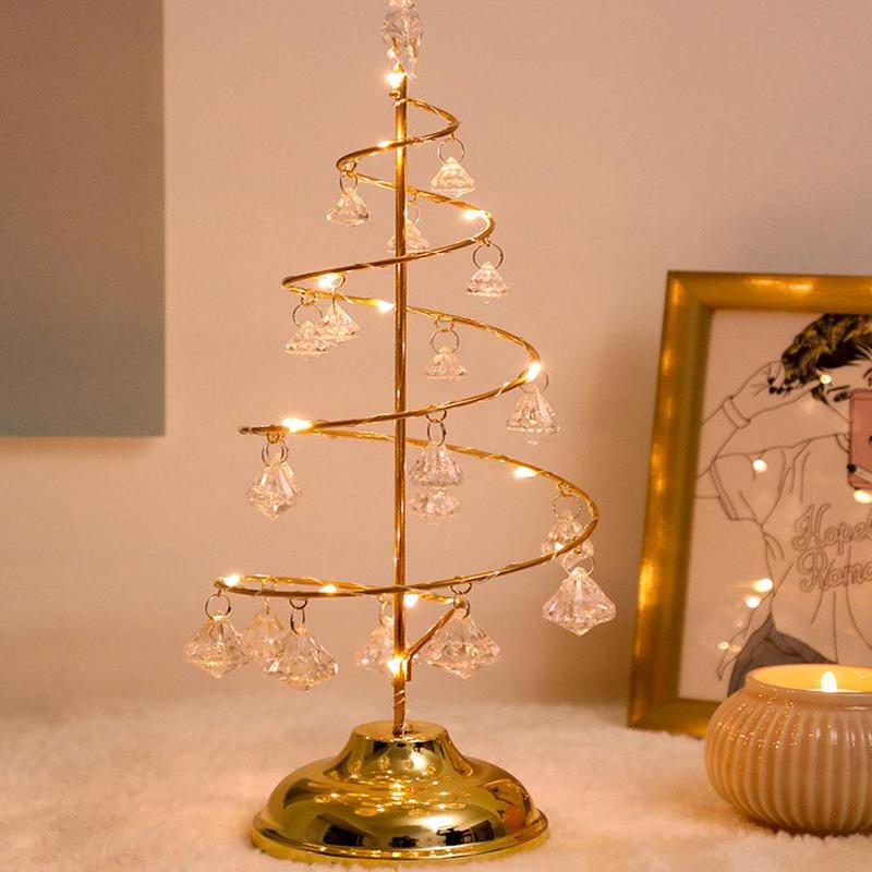 Led Christmas Light Crystal Kerstboom Licht Kamer Slaapkamer Kerst Decoratie Tafellamp Meisje Hart Koperdraad Nachtlampje