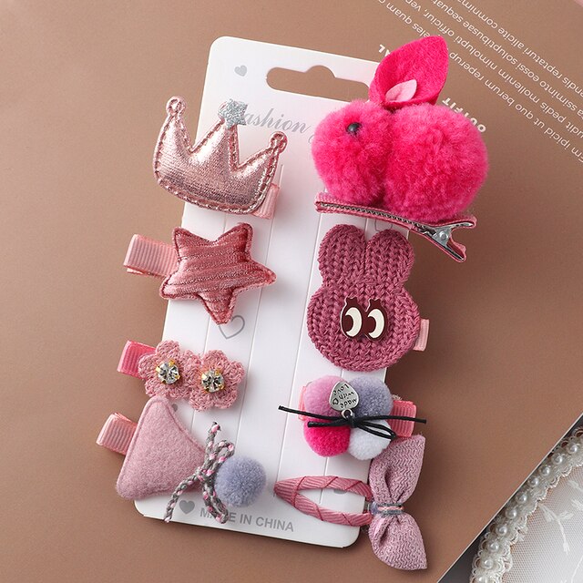 8pcs/set cartoon Hair Clips girl little rabbit hair accessories children cute sweet bow flowers Same color system hairpin: GRAY