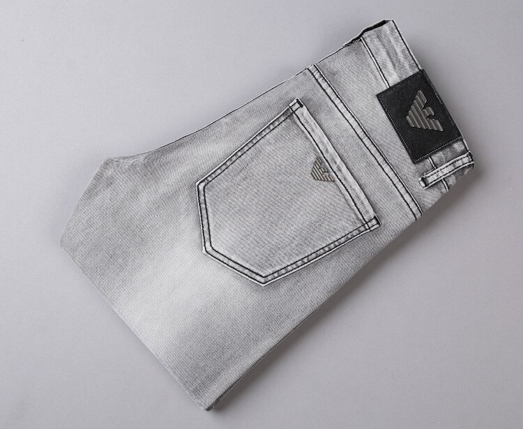 retro Herbst Winter herren Jeans Baumwolle Dünne Elastische Italien Adler Geschäft Hosen Klassische Jeans Denim Hosen Männlichen Schlauch: hell grau / 38