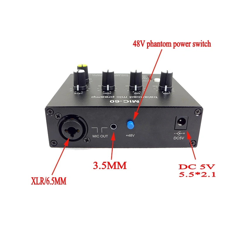 3,5 MM 6,5 MM Ausgewogene Kondensator Dynamische Mikrofon Verstärker Bord Bass Medium Höhen Mit 48 V phantom netzteil