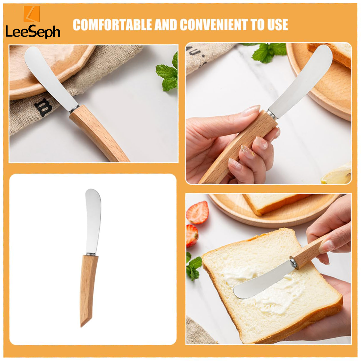 Juego de cuchillos esparcidor de mantequilla, cuchillos para esparcir sándwich de acero inoxidable con mango de madera, raspadores de mermelada de queso y crema de mantequilla