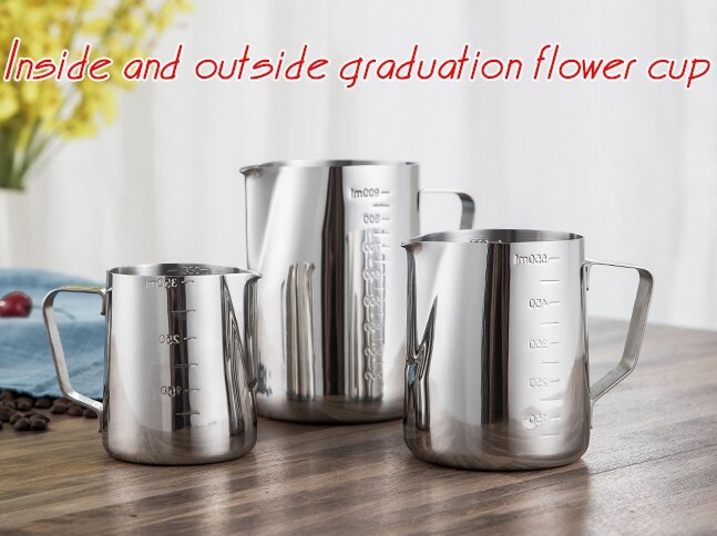 Tirador de la taza de café de acero inoxidable de , herramientas de flores, moka pot milkshake foam, Copa , aparato de café, jarra de leche, café, cocina: With scale / 350 ml