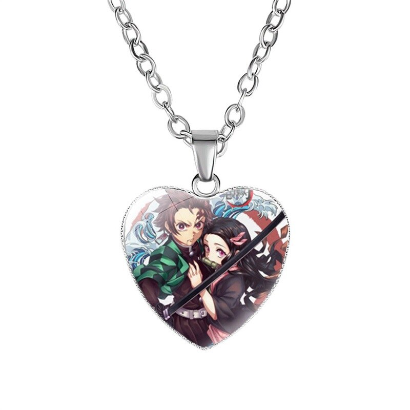 FIMAODZ Anime My Hero Academia naszyjnik Demon Slayer Midoriya Izuku Todoroki rysunek szkło Gem wisiorek z księżycem łańcuch biżuteria prezent: Pokryte niebiesko-białym cynkiem