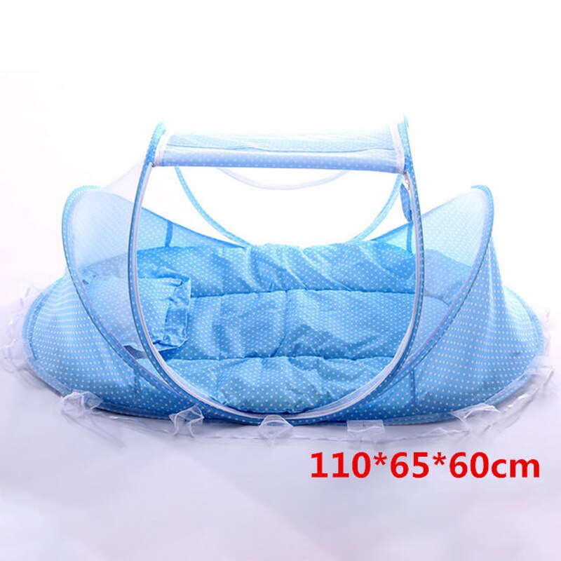 Imbaby Baby Klamboe Baby Beddengoed Wieg Netting Vouwen Kindje Muskietennetten Bed Netto Wattenschijfje Katoen Kussen Drie-stuk: Blauw