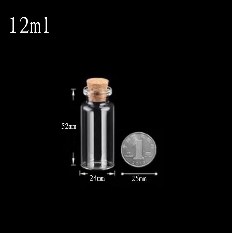 25pcs Transparent Lead-Free Glass Sealed Can Storage Tank Food Grains Storage Jar Cork Tea Containers Kitchen Storage: 24x52mm 12ml