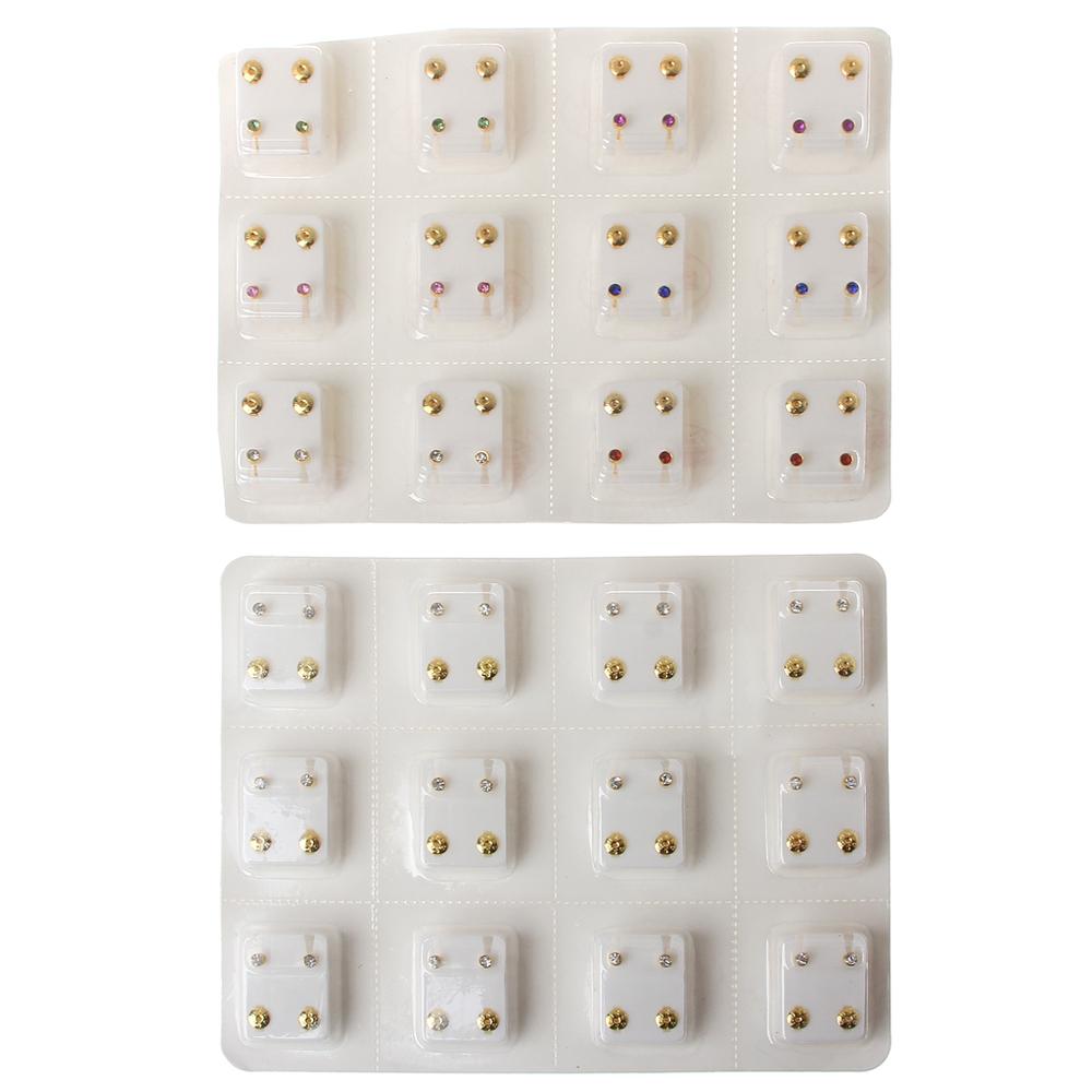 Set van 12 paar gouden oorpiercing oorbellen, hypoallergeen, mini oorbellen met 3mm zirkonia steentjes.