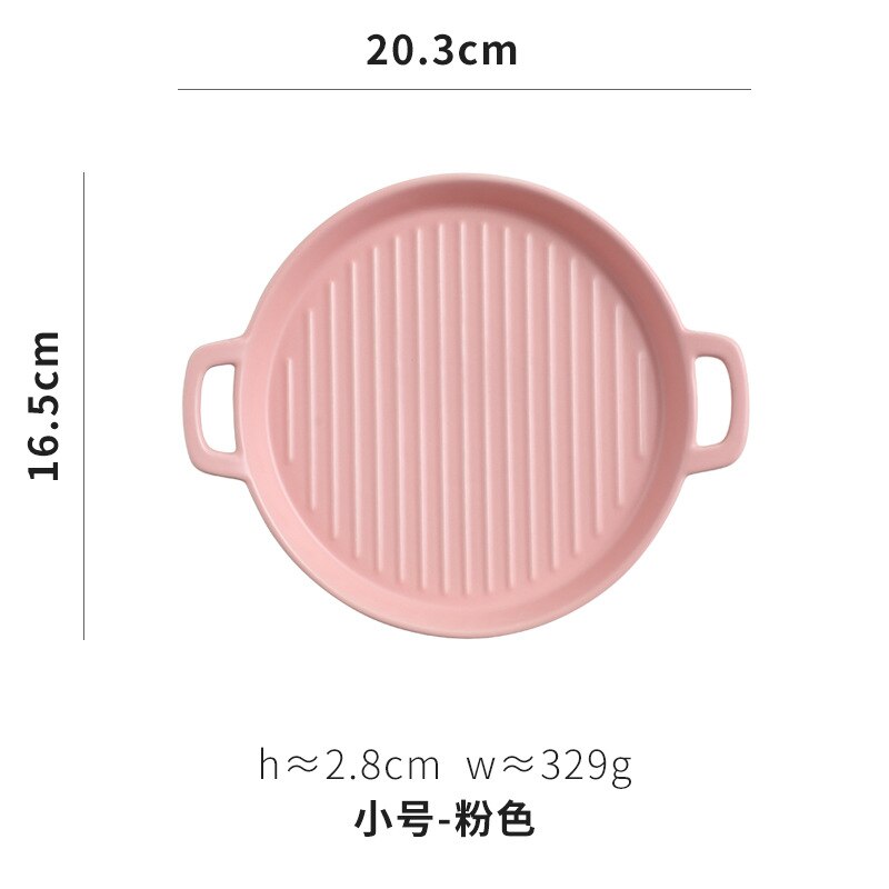 Binaural Baking Dish Round Ceramic Dinner Plates Baking Cake Pans Cheese Baking Dish Tray Dishes Microwave Oven Plate Tableware: 4