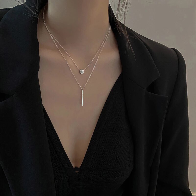 Koreaanse Double Layer Lange Hanger Ketting Mode Sexy Sleutelbeen Keten Voor Vrouwen Meisje Verjaardag Sieraden Party: silver