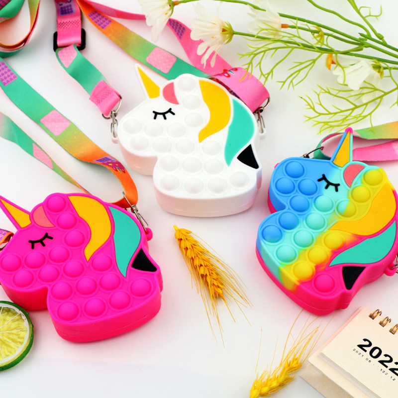 Kawaii pop it cabeça de cavalo bolsa de ombro brinquedos brinquedos crianças sensoriais anti-stress aliviar squishy squeeze descompressão brinquedo para o miúdo