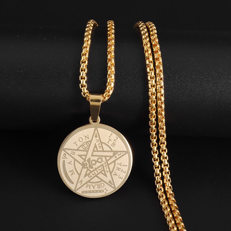 Collar de pentagrama de brujería de acero inoxidable para hombre, colgante de Tetragrammaton judío y hebreo, amuleto de solmón, joyería