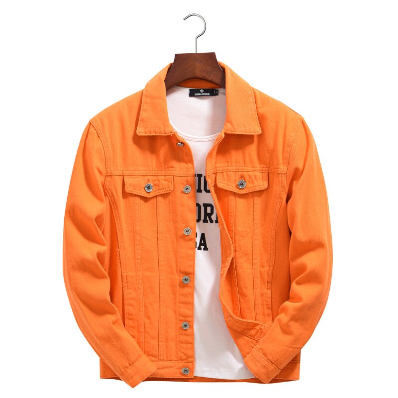 Autumn Men's Jean Jacket Slim Fit Cotton Denim Jacket Purple Orange Ripped Jean Coats Men Outwear Plus Size