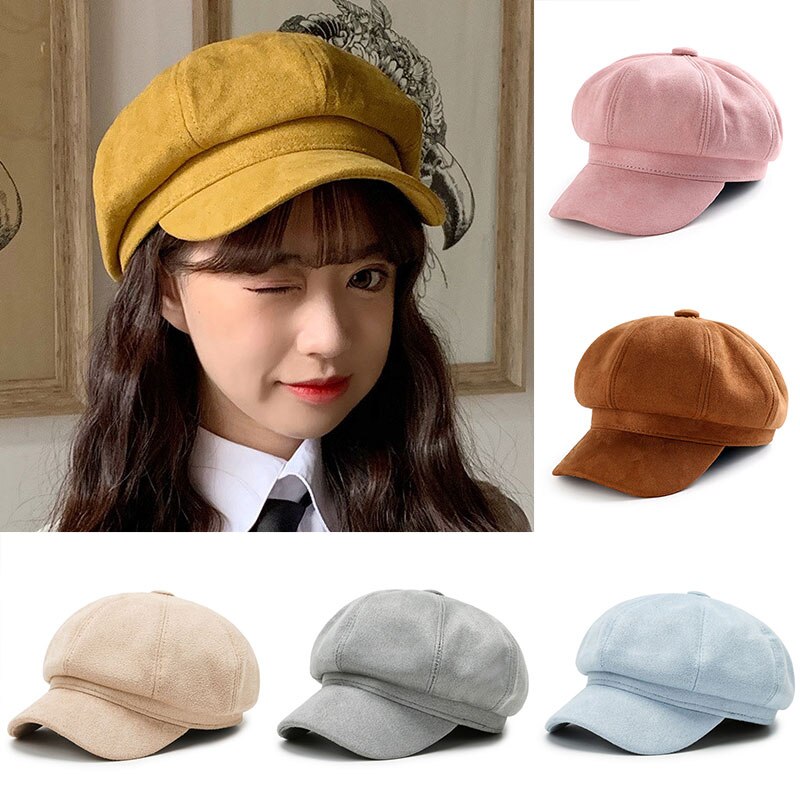 Newsboy Caps Women Gatsby Octagonal Hats Baker Peaked Beret Driving Female Sunscreen Hats Painter Tour Winter Suede Retro Cap