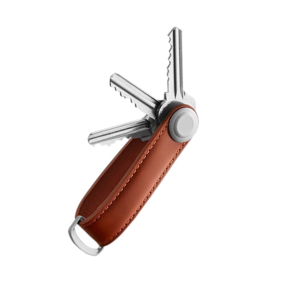 Bolso inteligente de coleccionista para ama de llaves, estuche organizador de coche, cadena de anillo, almacenamiento, cartera, llavero, bolsillo de cuero: Marrón