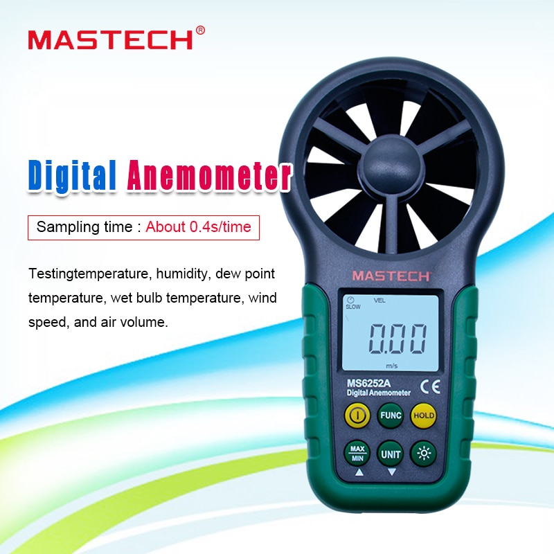 MASTECH MS6252A Digital Anemometer Wind Speed Meter with Data hold and LCD backlight display