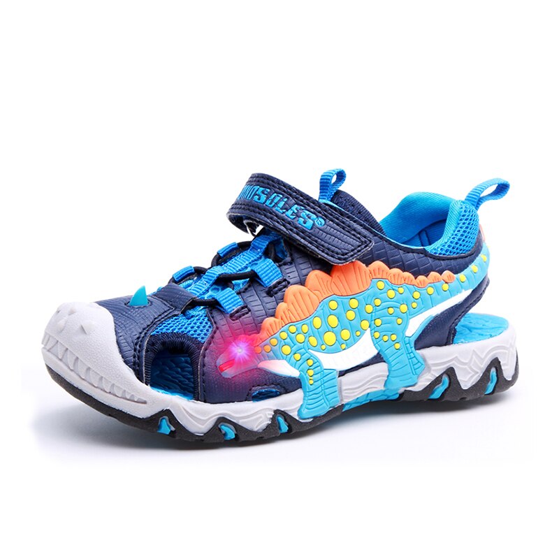 Dino Zomer Jongens Kinderen Sandalen Knipperende Dinosaurus Lederen Kids Led Light Up Casual Outdoor Strand Schoenen Ademend Sandaal 27-34