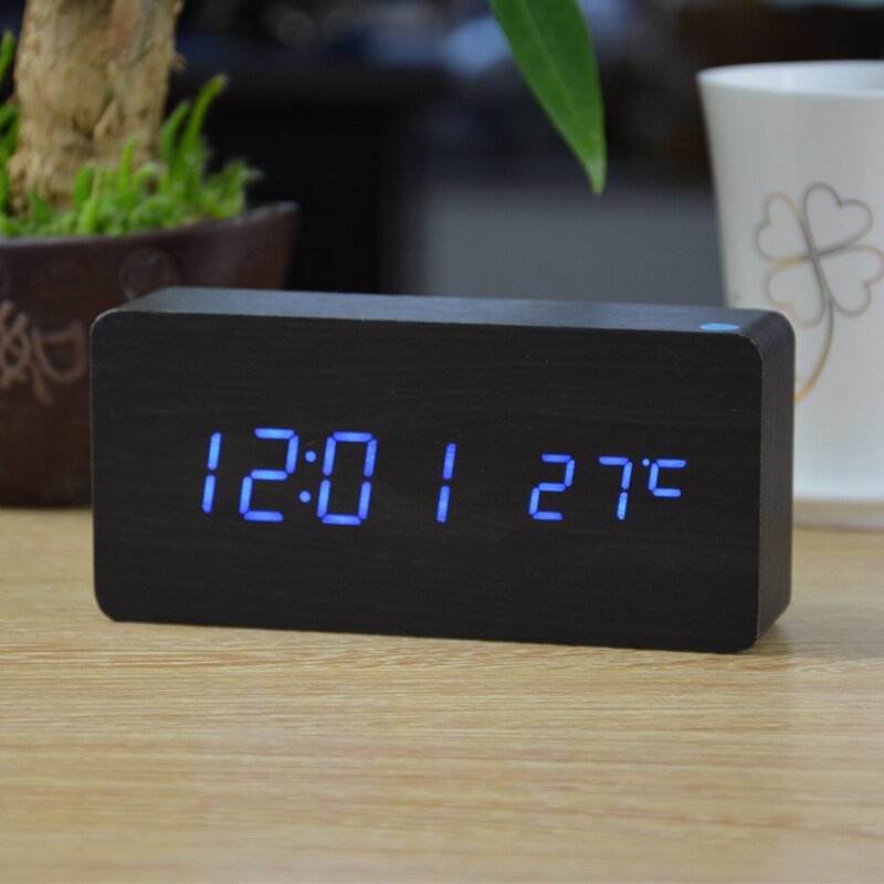 Fibisonic Wekkers Met Thermometer, Hout Houten Led Klokken, Digitale Tafel Klok, Elektronische Klokken Met Kosten