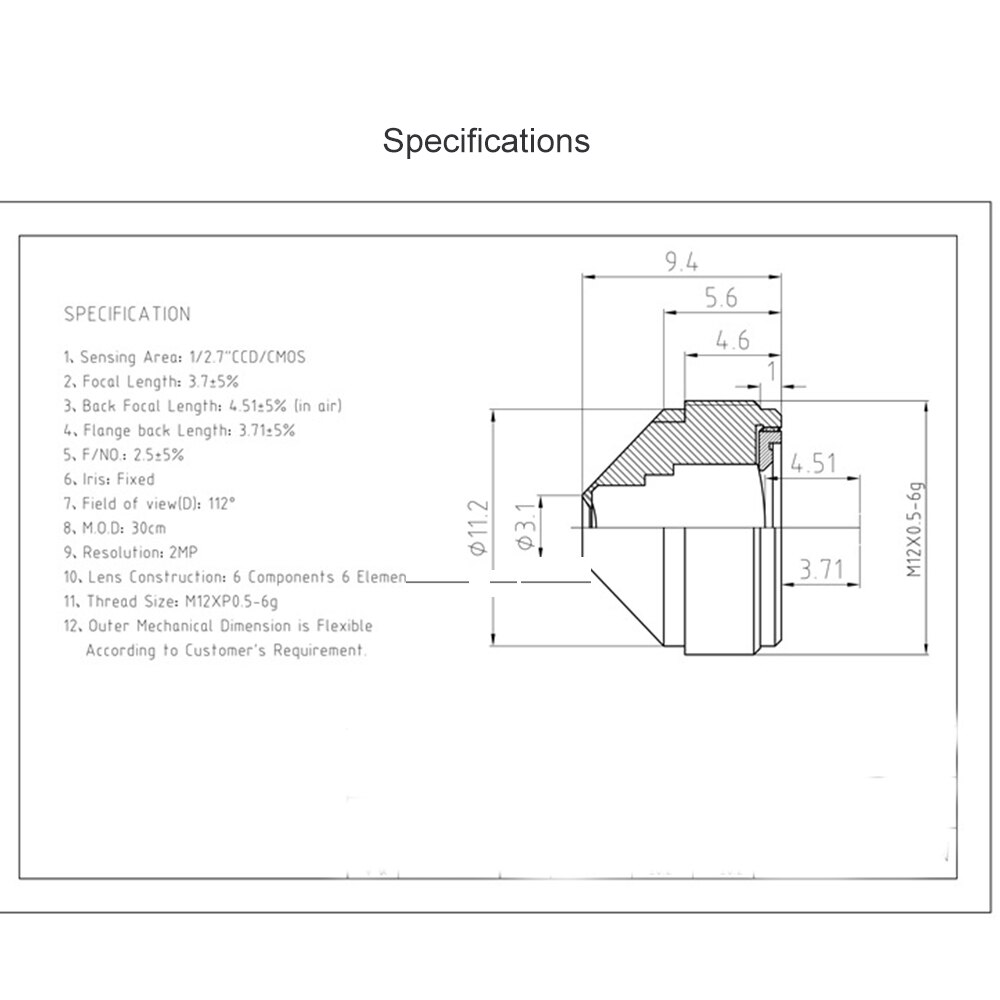 Witrue Pinhole Lens 3.7mm 2 Megapixel 1080P 1/2.7" F2.5 M12 Mount forMini CCTV Security Camera