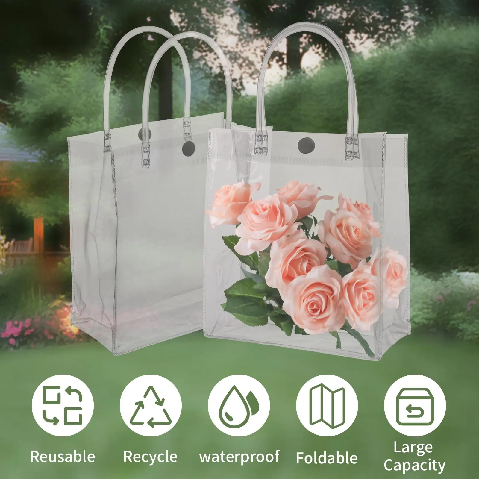 Klare plastikposer med håndtag, gennemsigtig pose, genanvendelig tote-taske, pvc-goodieposer til bryllupsfestartikler