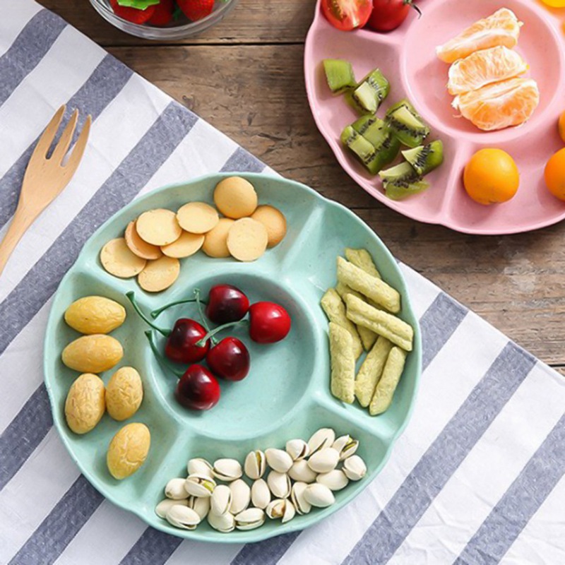 Hvede halm spelt frugt tallerken rund fem-korn melon frugt tallerken snack snack nødde frugt tallerken