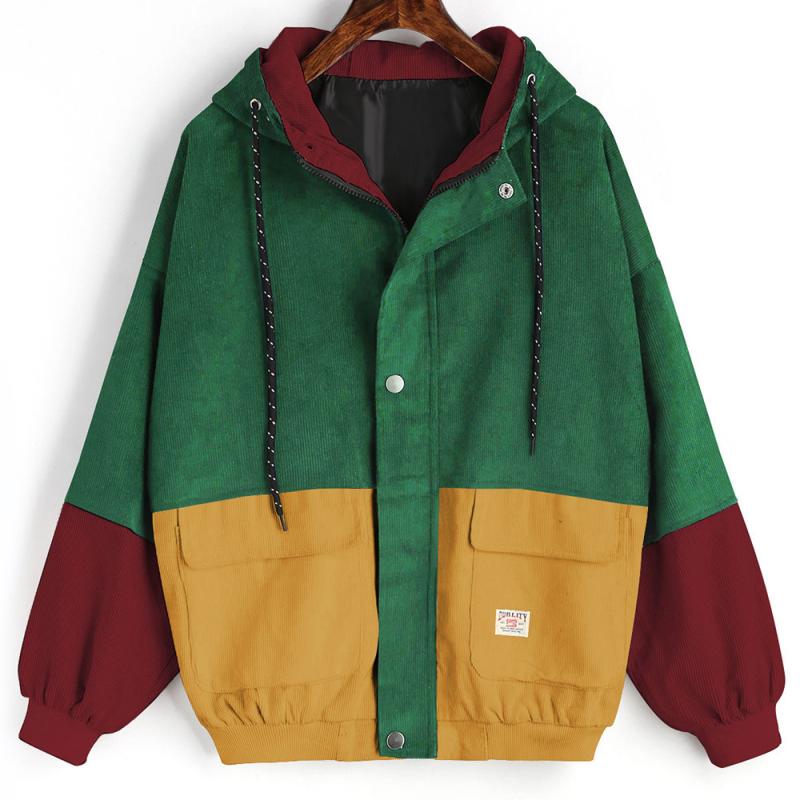 Windjack Jassen en Jassen Vrouwen Bovenkleding Jassen Lange Mouwen Corduroy Patchwork Oversize Rits Jas