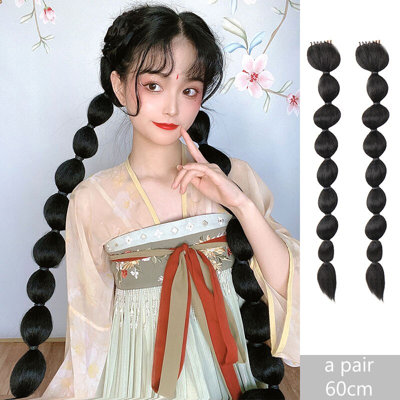 Synthetic long double bubble braids hair extensions bubble ponytail claw clip on hair Natural Black hair for Women MUMUPI: 60 2