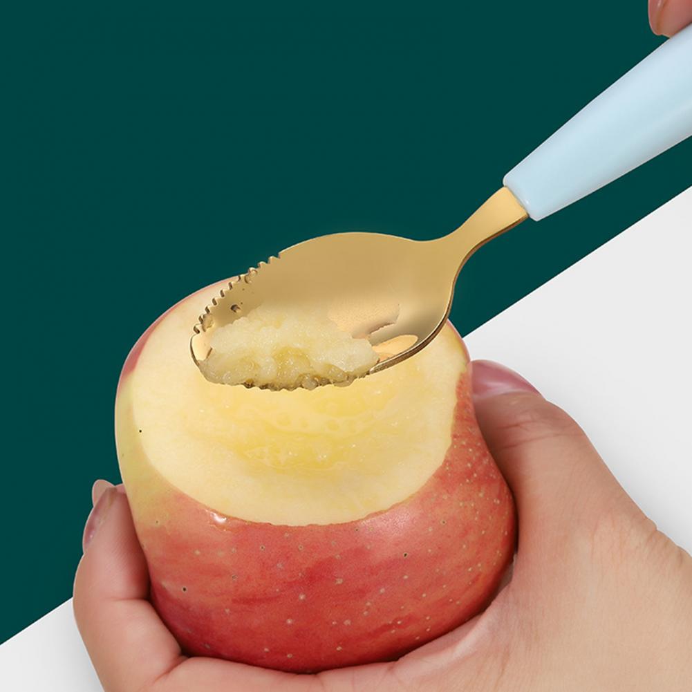 Cuchara de raspado de barro de doble cabeza para niños, multifuncional, de acero inoxidable, procesador de alimentos para bebé, barro para raspar fruta para Cocina
