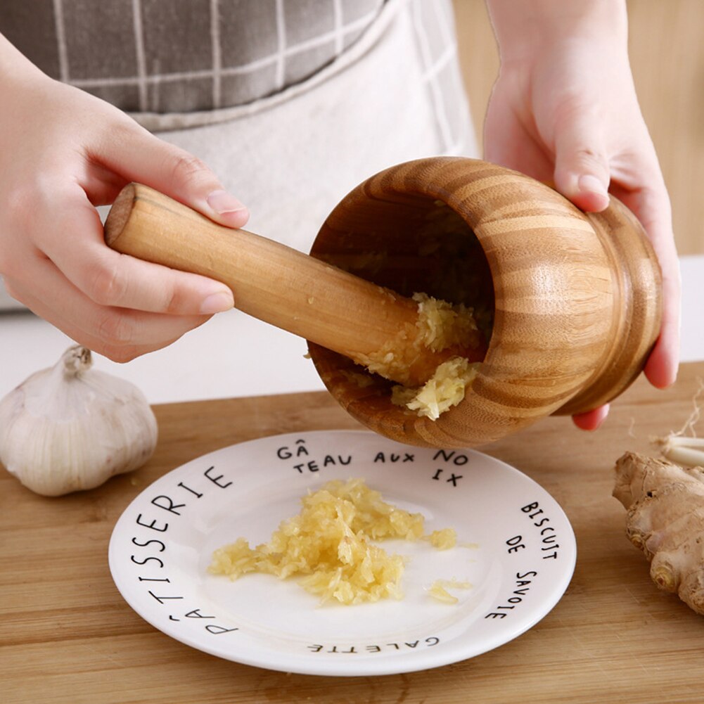 Household Garlic Pounding Pot Multifunctional Wooden Pounding Medicine Pot Manually Grinding Chinese Medicine Pot Kitchen Tool