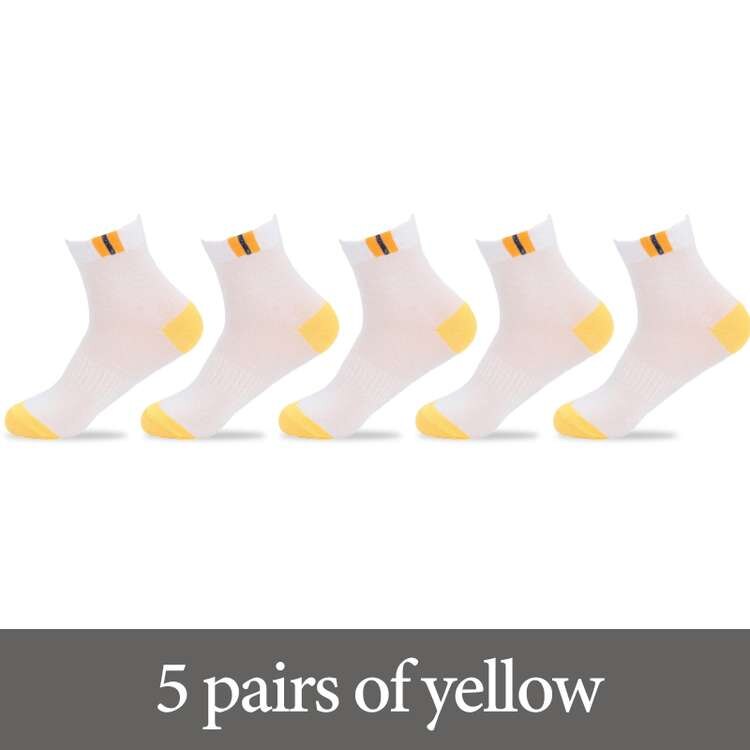 Chaussettes longues en coton pour hommes, 5 paires = 10 pièces, chaussettes de sport, souples et respirantes, confortables et respirantes: yellow 5pair