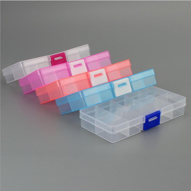 Caja de joyería de plástico con 10 ranuras (reglable), estuche de almacenamiento, organizador de joyas artesanales, cuentas, fabricación de joyas Diy, joyero organizador Z28