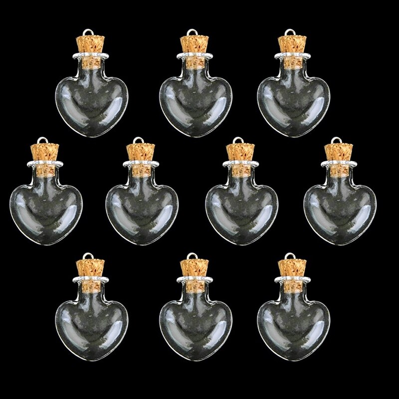 10 stuks glazen kurk fles glazen ampullen wol fles hangers hartvorm-abux