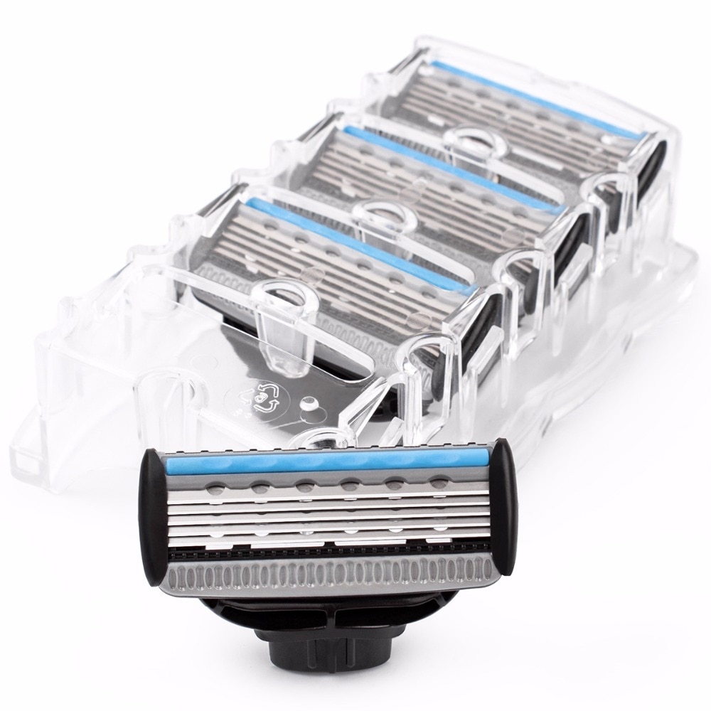 QShave Het Blauw Serie Manual Razor Blade voor Man Blade Refill X5 Blade Plus 1 Trimmer Blade USA Top blade, 4 Cartridges