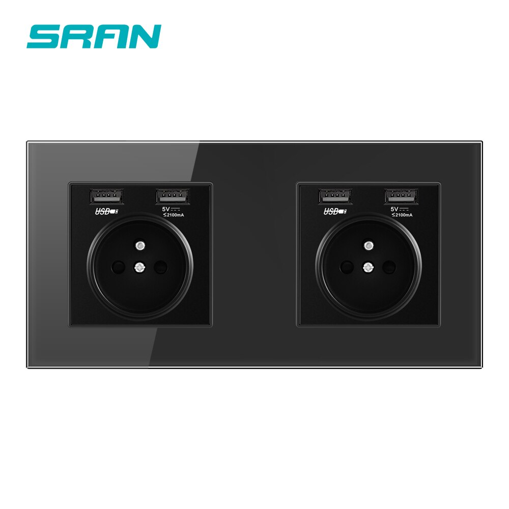 French standard wall power socket with USB socket strip 2/3/4/5 crystal tempered glass material panel luxury townhouse socket