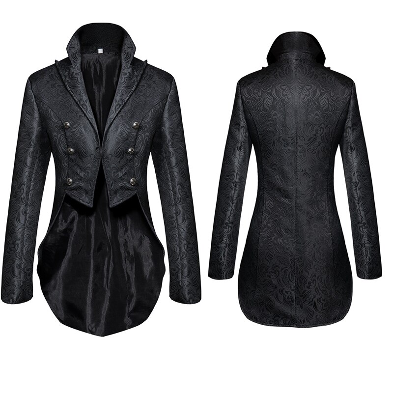 Halloween de disfraces hombres gótico chaqueta FRAC negro abrigo largo hombres esmoquin traje Steampunk Trench Cosplay traje victoriano