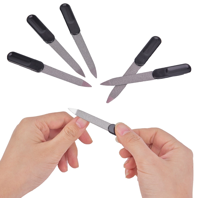 5pcs Plastic Handle Metal Double Sided Nail Files Pro Nail File DIY Manicure Pedicure Tool