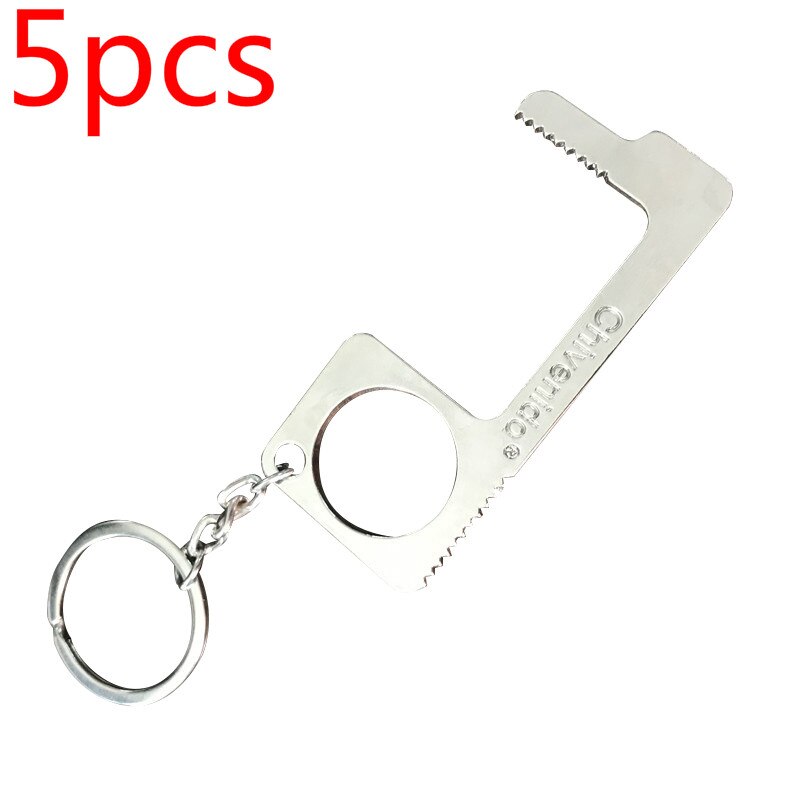 Portable Door Opener Multi-function Keychain Door Opener Anti-contact Sanitary Door Opener Anti-touch Press Elevator Tool: silver 5pcs