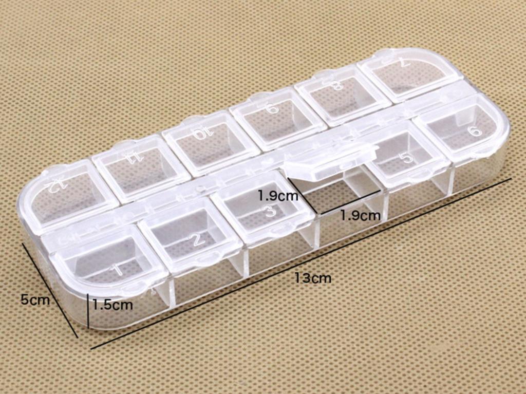 Clear Plastic Organizer Case 10 12 14 Compartments Jewelry Beads Display Storage Box: 130X50X15mm