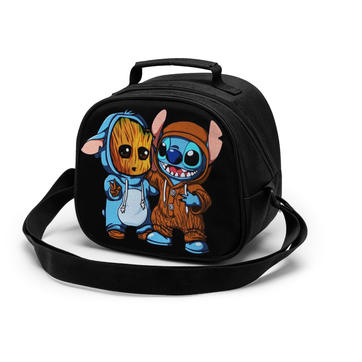 lovely Stitch Canvas Portable Cooler Lunch Bag Thermal Insulated Food Picnic Lunch Box Bag for students Kids children: Black3