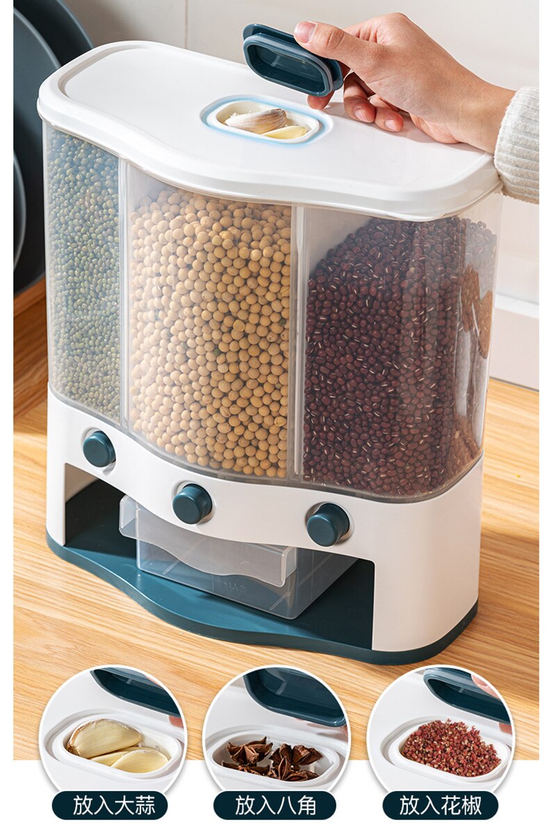 Plastic rice bucket for grains, household metering rice storage box, wall-mounted rice bucket, household kitchen grain dispenser