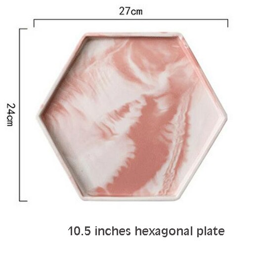 Nordic Pink Ceramic Storage Box Tray Marble Pattern Bedroom Jewelry Storage Board Kitchen Tableware Living Room Decoration: 3