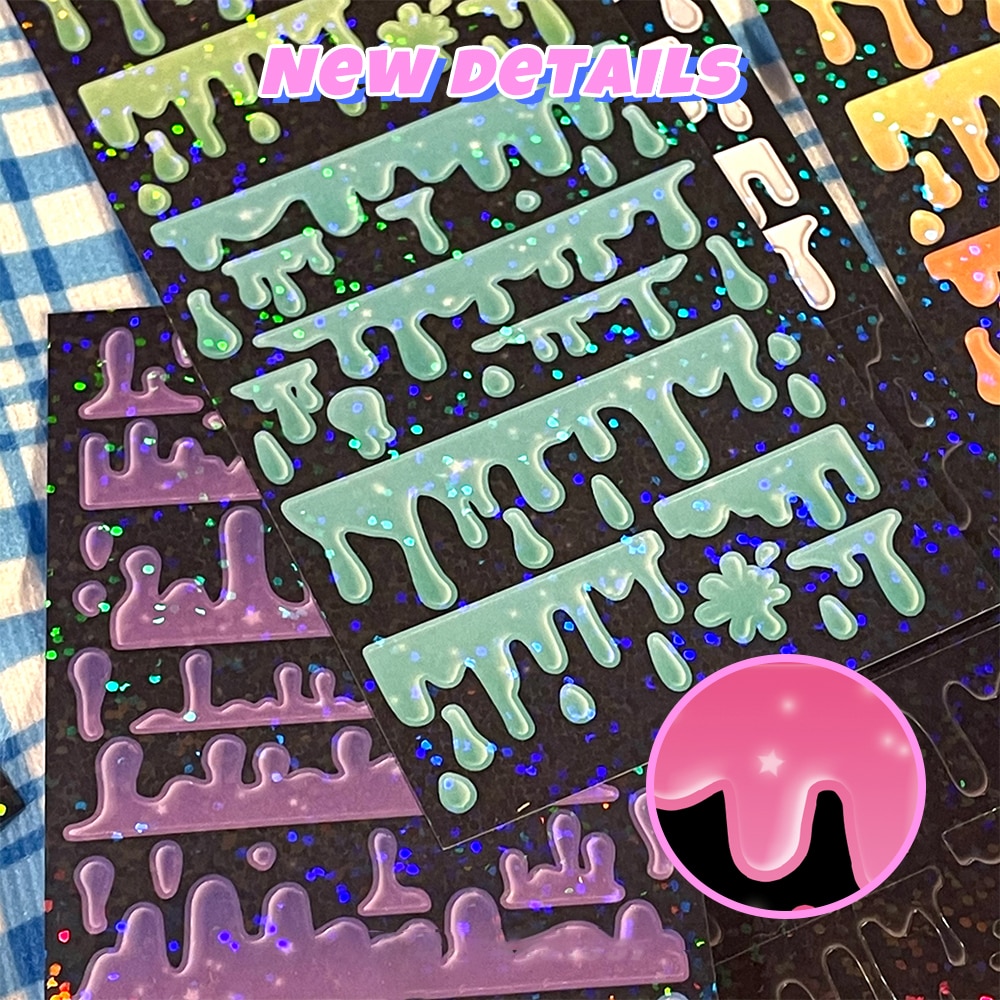 INS Color Milk Flow Dripping Mark Idol Card Stickers DIY Scrapbook Junk Journal Diary Photo Album Mobile Phone Computer Stickers