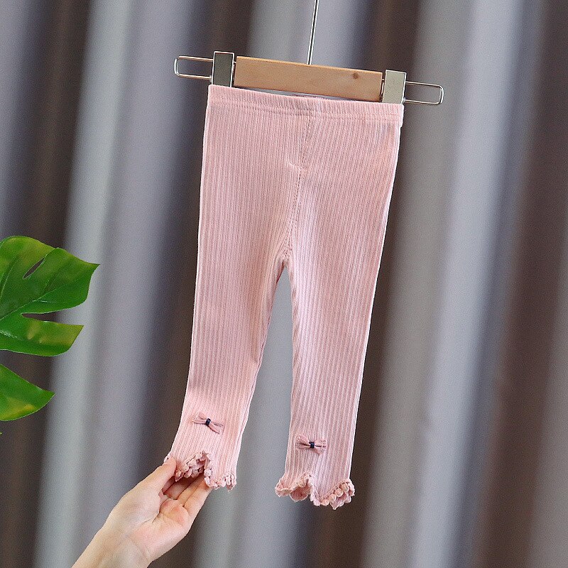 printemps bébé filles coton dentelle macramé nœud coton pantalon maigre enfants enfants Legging pantalon: Rose / 6M