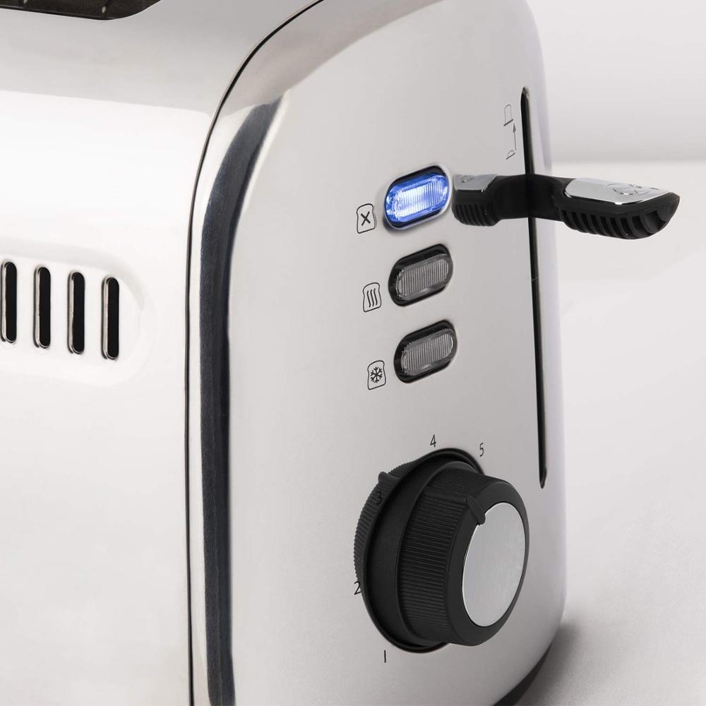 H.Koenig TOS9 Tostadora 950 W, 2 Ranuras Largas, Ideal para Baguets o Rebanadas Largas, 7 Niveles, 3 Funciones : Calienta, Recal