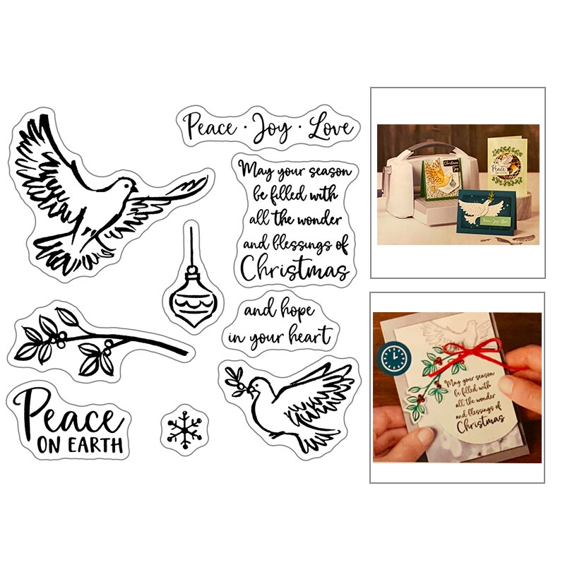 Fredsdovefølelse ord klare frimærker sæt og juledyr metalskærende dies scrapbooking til håndværk kortfremstilling