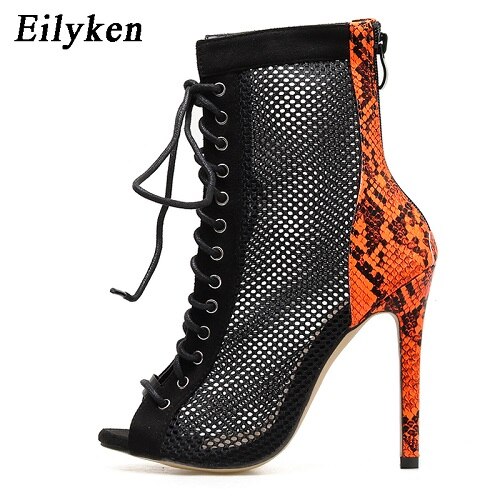 Eilyken Green Serpentine Peep Toe Boot Sandals Women's Ankle Boots Cross-outs Woman Boot Sandals size 41 42: Orange / 4