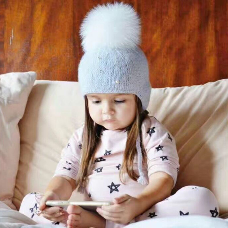 Baby vinterhue til børn pompon strikket baby dreng pige hue motorhjelm enfant børn småbørn vinterhue øre varm baby hue