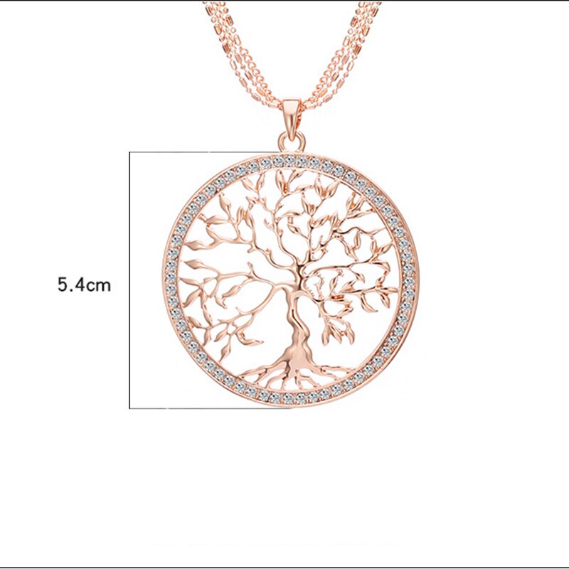 Tree of life Crystal Big Pendant Necklace Women 3 Colors Long Sweater Chains Necklace Jewelry